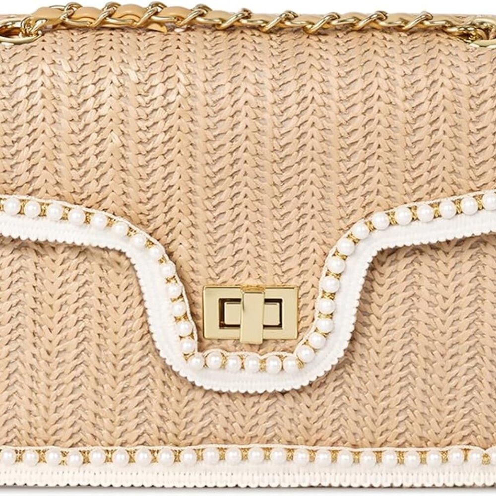 Stylish Eco-Friendly Straw Beach Bag with Pearls | Perfect Vacation Accessory